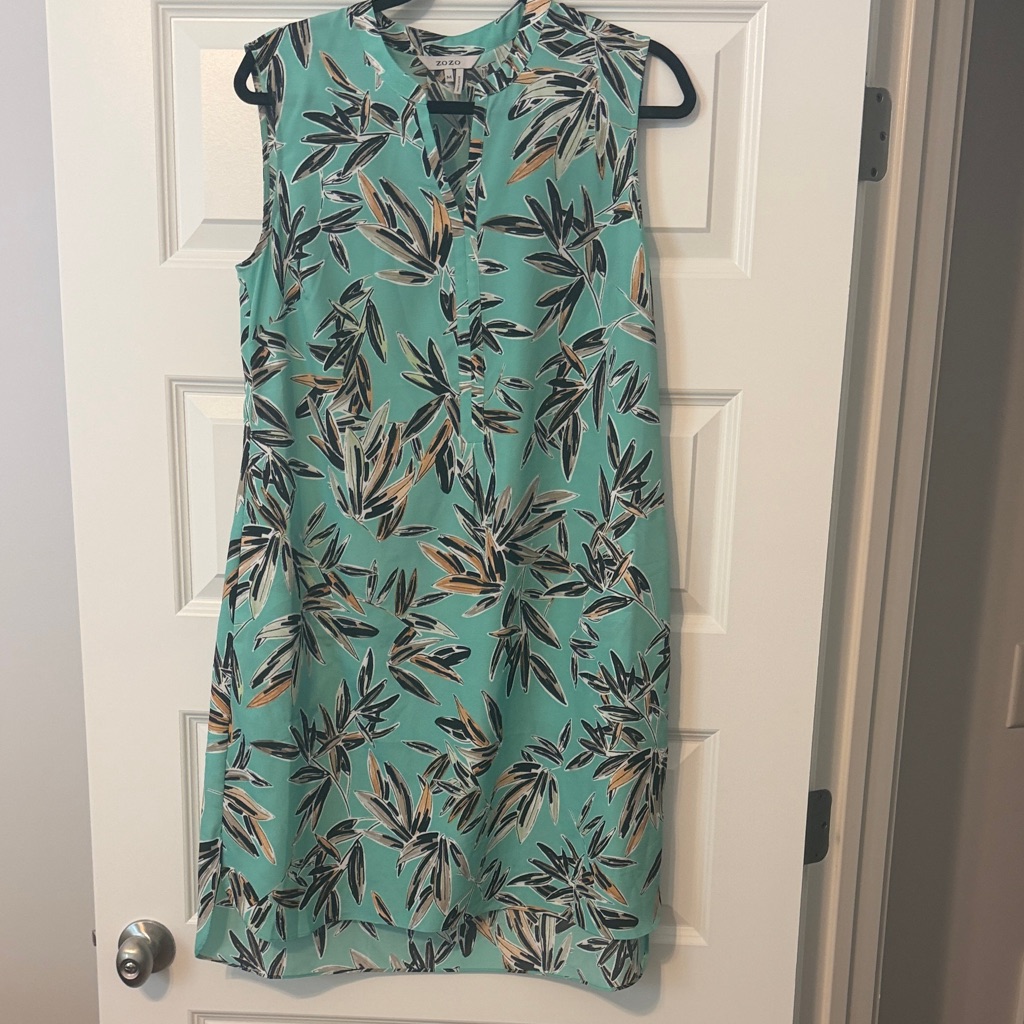 Zozo Teal Floral-Leaf High-Low Sleeveless Dress